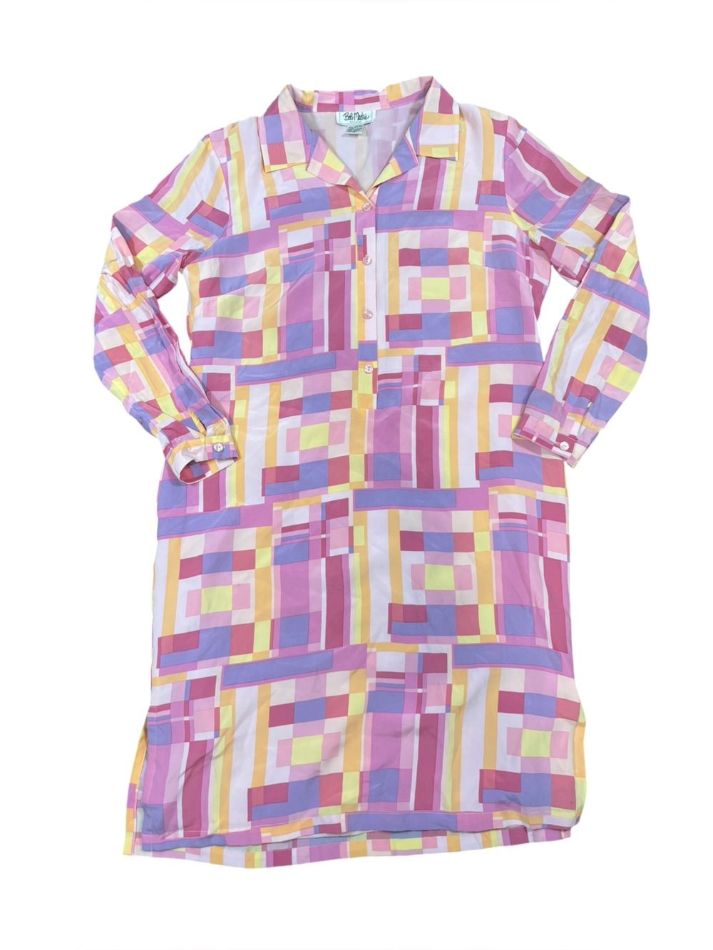 Vintage Bob Mackie Studio 100% Silk Geometric Tunic Shirt Dress Sz14 - Picture 5 of 12